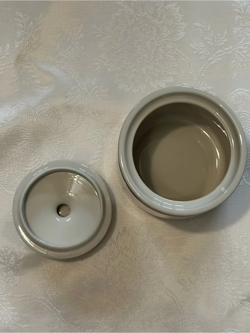 Vintage Orbit Stoneware 221 Sugar Bowl with Lid Brown Stripe Trim